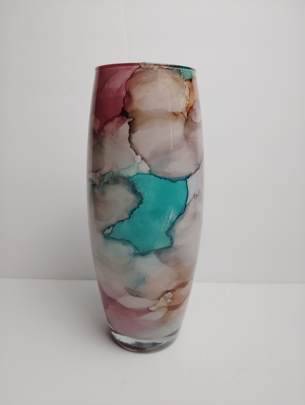 Reverse Painted 10" Italian Art Glass Vase Vintage Handmade and Painted